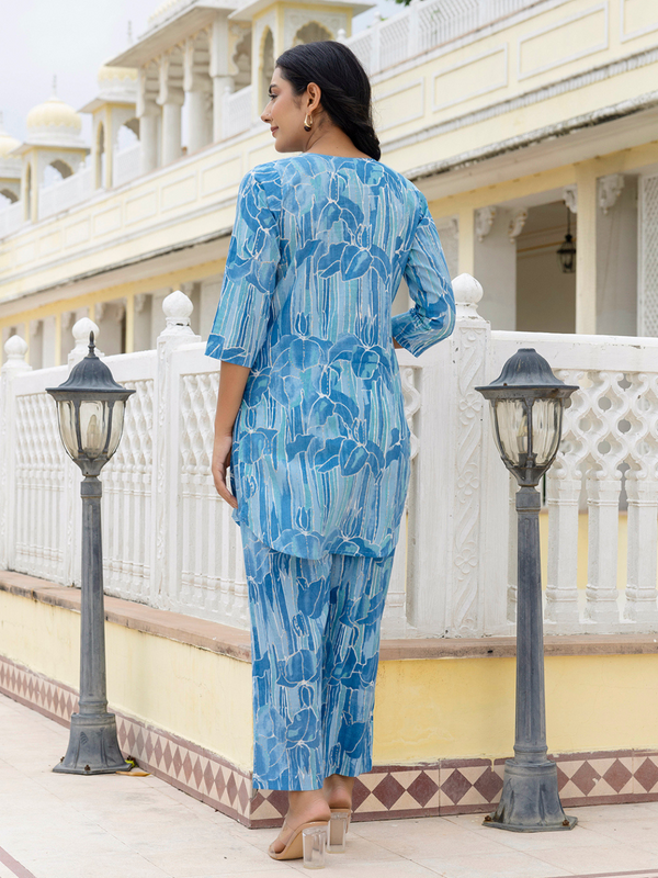 Blue Breezy Printed Cotton Co-Ord Set for Comfortable All-Day Wear