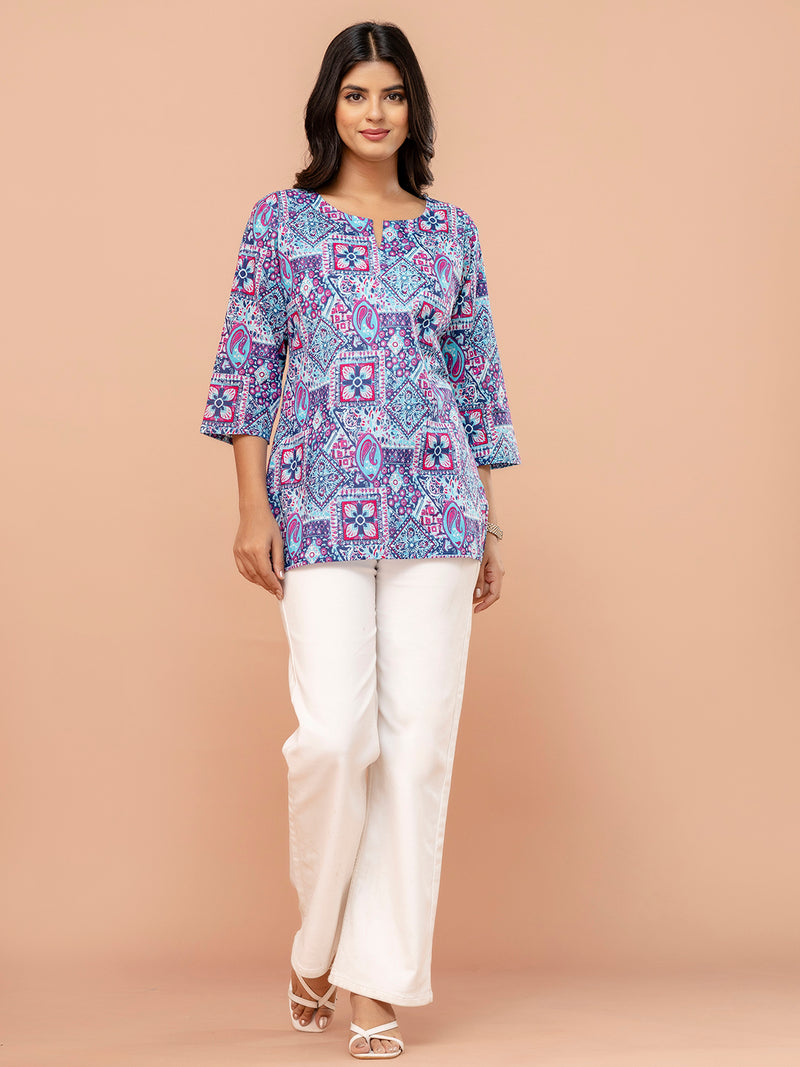 Elegant Printed Short Kurti – Soft Cotton, Everyday Style, Sizes S–XXL.