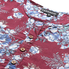 Floral Print 4 Button Straight Kurti