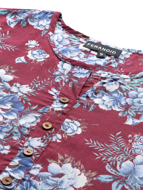 Floral Print 4 Button Straight Kurti