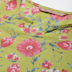 3/4 Sleeve Round Neck Vcut top Green Colour