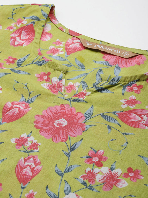 3/4 Sleeve Round Neck Vcut top Green Colour