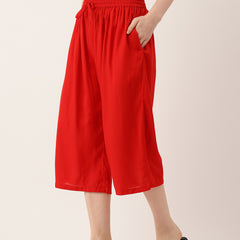 Women's Culottes | Calf-Length Pants with Double Pockets & Elastic Waistband