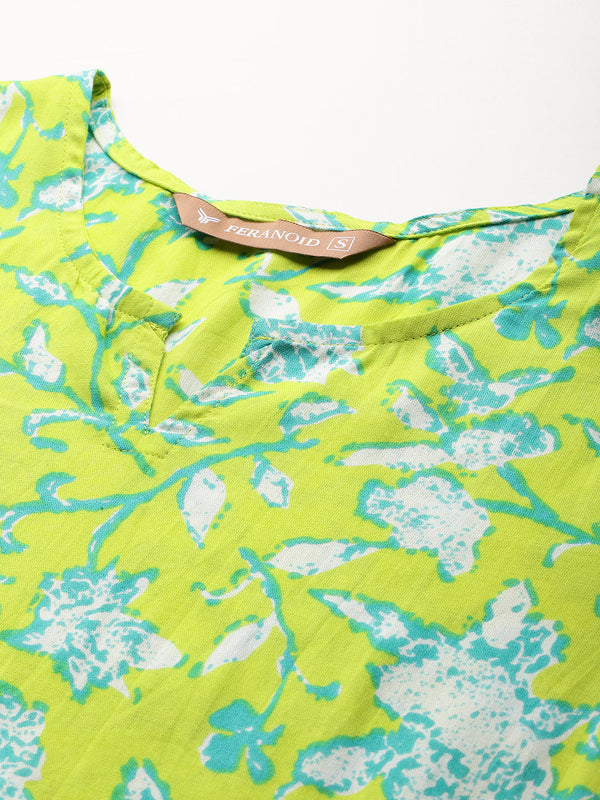 3/4 Sleeve Round Neck Vcut top Green3 Colour