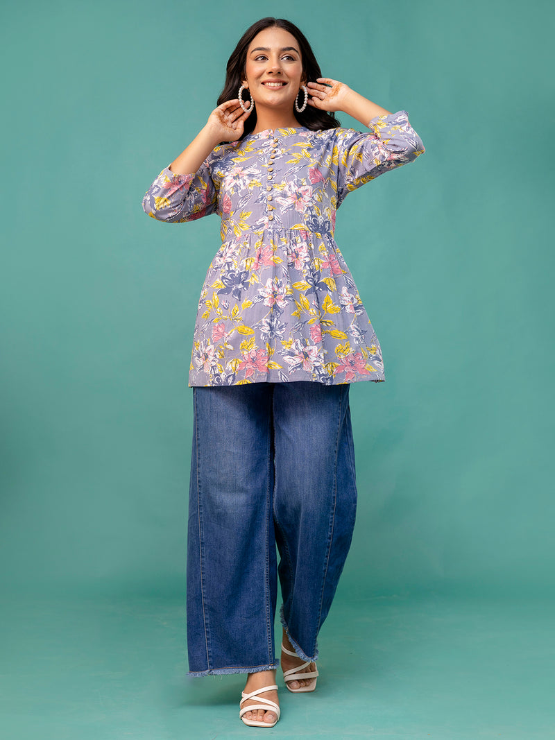 Tunic – Mandarin Collar, 3/4 Sleeves, Flattering Fit (Sizes S–XXL)