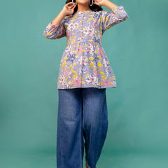 Tunic – Mandarin Collar, 3/4 Sleeves, Flattering Fit (Sizes S–XXL)