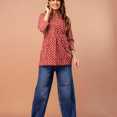 Top – Mandarin Collar, 3/4 Sleeves, Flattering Fit (Sizes S–XXL)