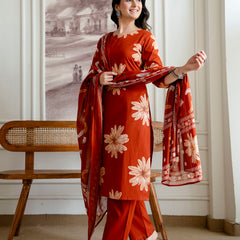 Printed Cotton Kurta Set with Ankle-Length Pants and Graceful Dupatta