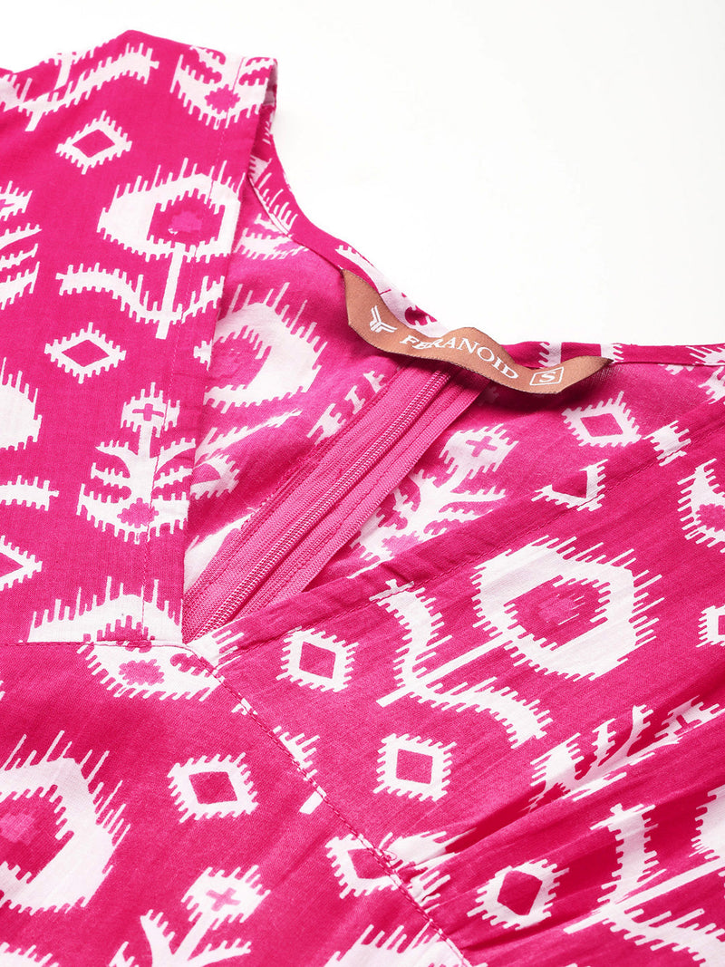 Women's Pure Cotton Floral Printed A-Line Gown with 3/4 Puff Sleeves & V-Neck