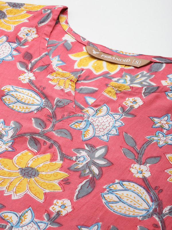 3/4 Sleeve Round Neck Vcut top Pink1 Colour