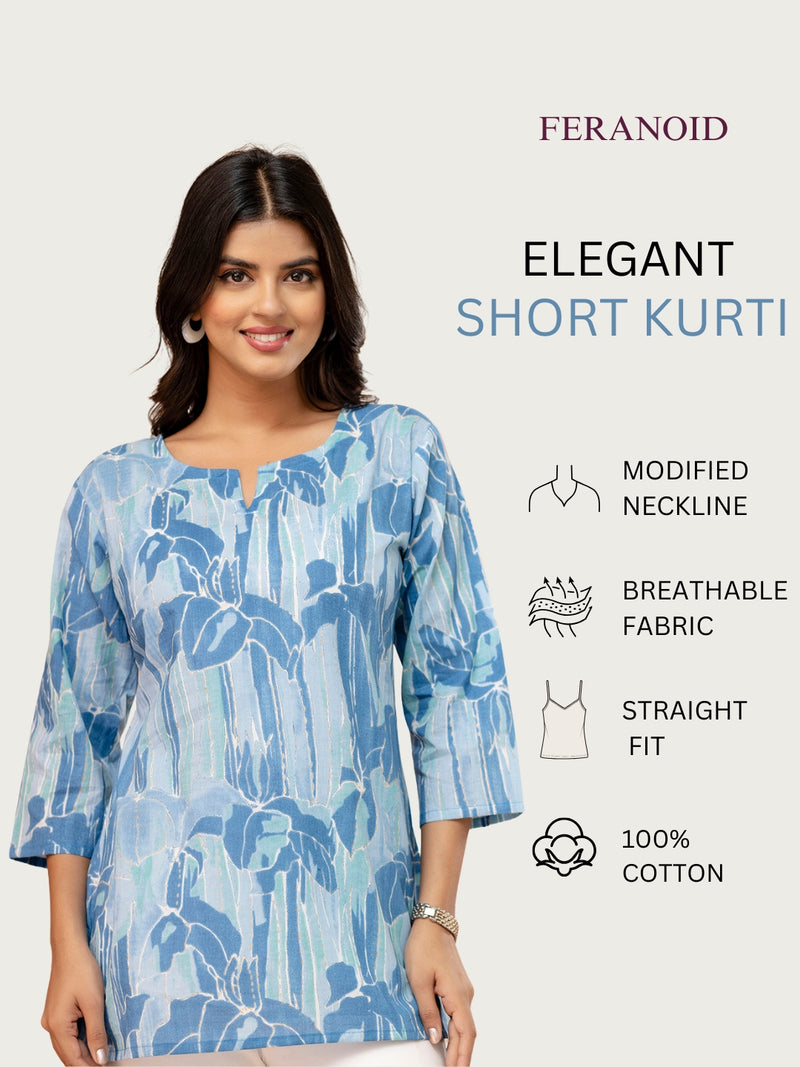Elegant Printed Short Kurti – Soft Cotton, Everyday Style, Sizes S–XXL.
