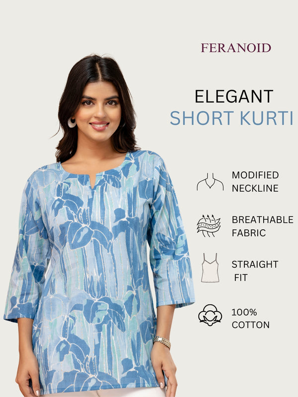 Elegant Printed Short Kurti – Soft Cotton, Everyday Style, Sizes S–XXL.