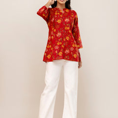 Elegant Mandarin Collar Printed Tunic – Stylish & Comfortable, Sizes