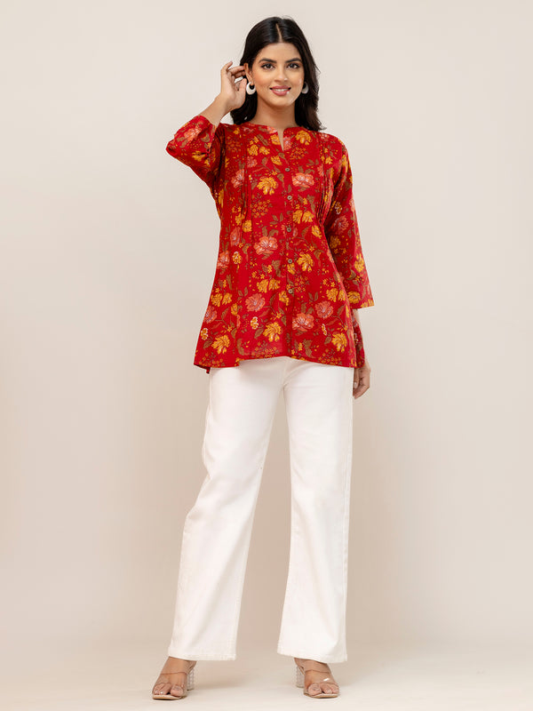 Elegant Mandarin Collar Printed Tunic – Stylish & Comfortable, Sizes