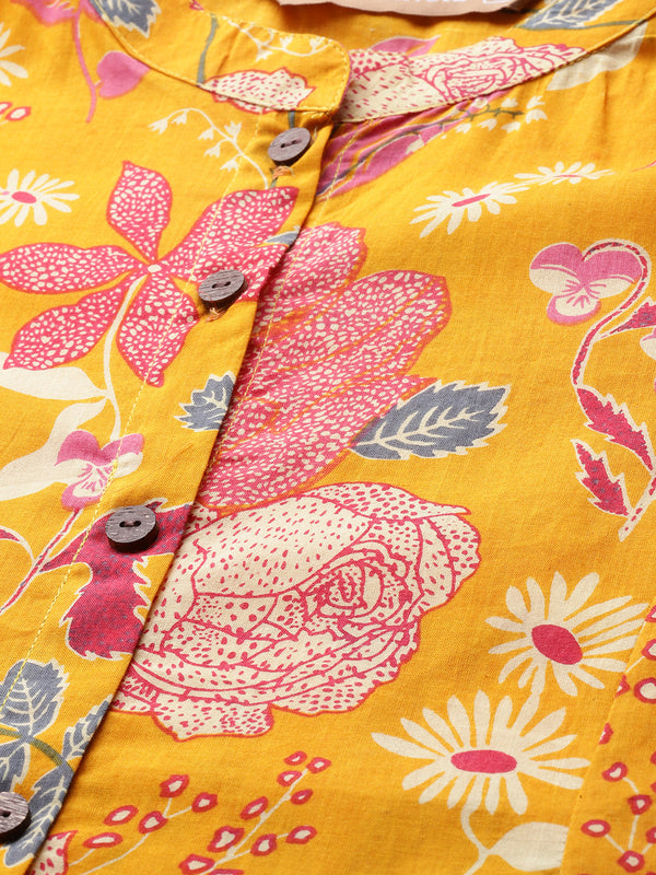 Elegant A-Line Long Kurta for Women - Mandarin Collar with Button Detailing