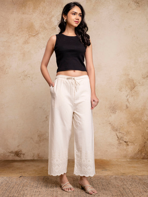 Women’s Cotton Embroidered Wide-Leg Palazzos | Soft, Breathable & Elegant