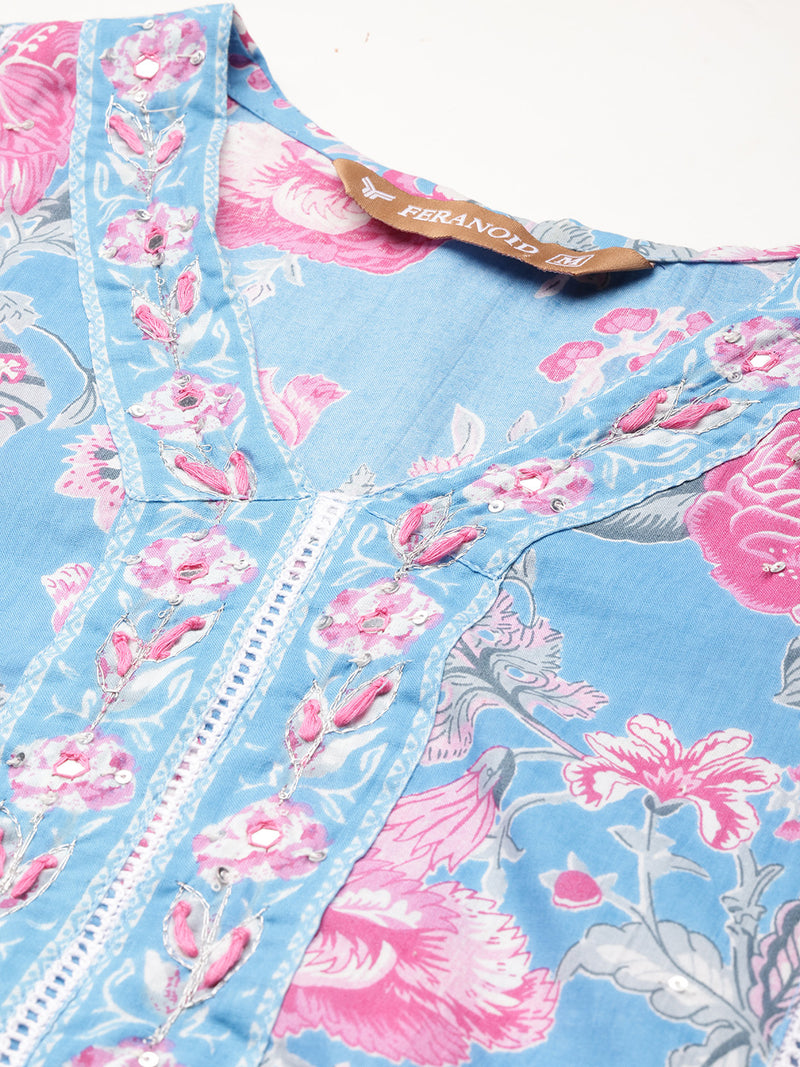 A-line Dupatta Sets - V-Neck, 3/4 Sleeves, Lace Work, Elastic Waistband Pants with Pockets & Full-Length Dupatta (M-XXL)