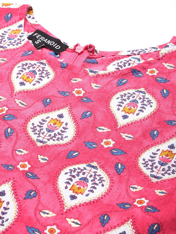 Cotton Printed Sleeveless A-Line Flared Kurti