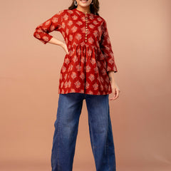 Top – Mandarin Collar, 3/4 Sleeves, Flattering Fit (Sizes S–XXL)