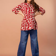 Top – Mandarin Collar, 3/4 Sleeves, Flattering Fit (Sizes S–XXL)