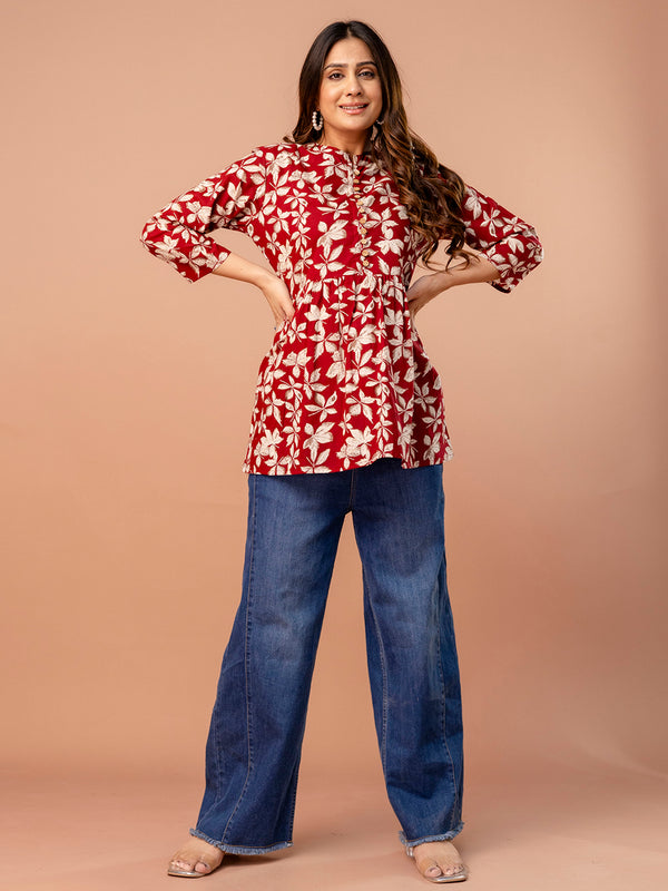 Top – Mandarin Collar, 3/4 Sleeves, Flattering Fit (Sizes S–XXL)