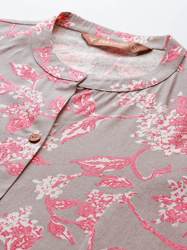 Elegant A-Line Long Kurta for Women - Mandarin Collar with Button Detailing