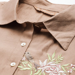 Beige Women's Embroidered Co-ord Set - Viscose Fabric Sleeveless Shirt and Pant