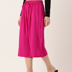 Women's Culottes | Calf-Length Pants with Double Pockets & Elastic Waistband