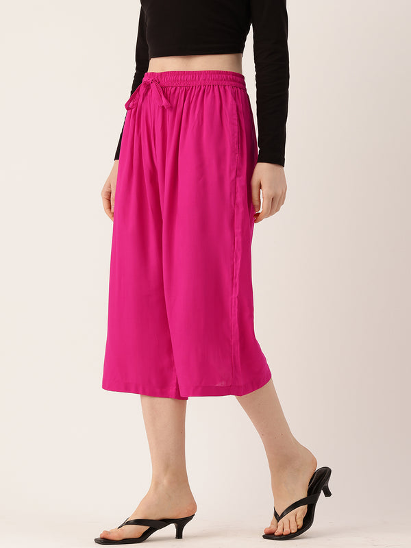 Women's Culottes | Calf-Length Pants with Double Pockets & Elastic Waistband