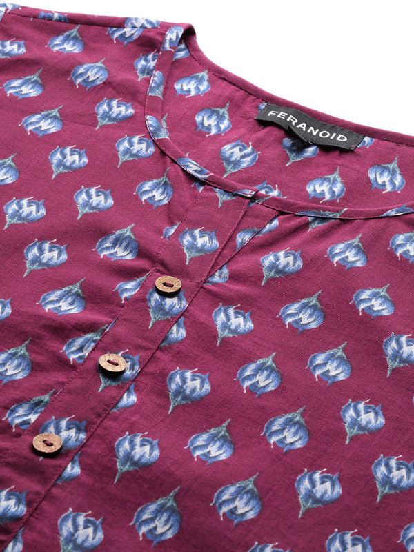 Floral Print 4 Button Straight Kurti
