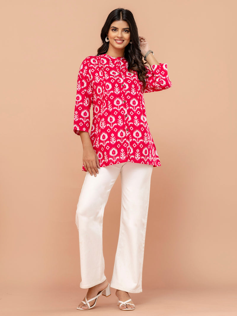 Elegant Mandarin Collar Printed Tunic – Stylish & Comfortable, Sizes