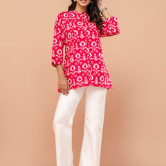Elegant Mandarin Collar Printed Tunic – Stylish & Comfortable, Sizes