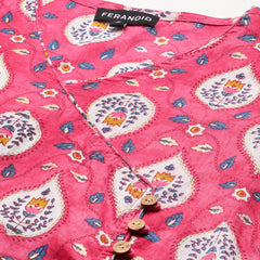Floral Print 4 Button Angrakha Long Kurti