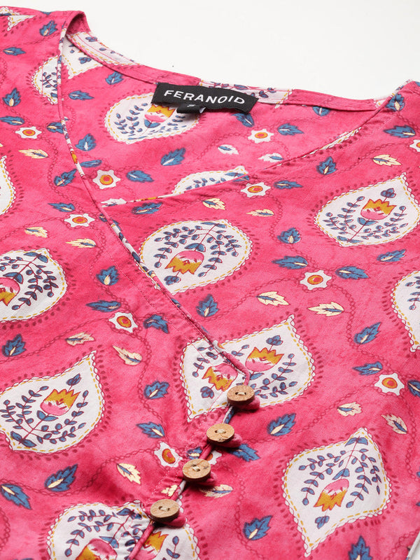 Floral Print 4 Button Angrakha Long Kurti