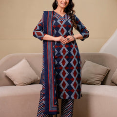 Bordered V-Neck 3-Piece Kurta Set with Ankle-Length Pants & Full-Length Dupatta (M–XXL)