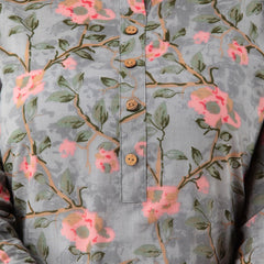 Women Grey Cotton Printed Short Kurti