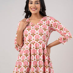 Printed Cotton Pink Peplum Tunic