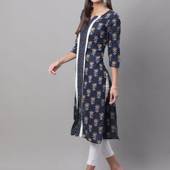 Women Blue Printed Straight Fit Kurti