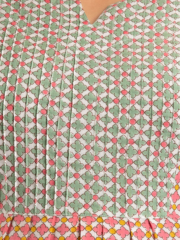 Women Pink Cotton Printed A-Line Kurti