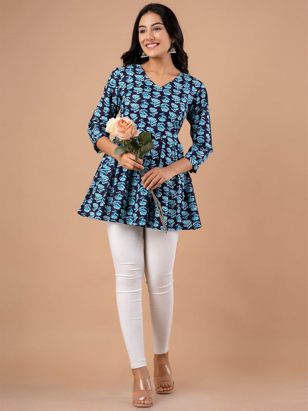 Printed Cotton Blue Peplum Tunic
