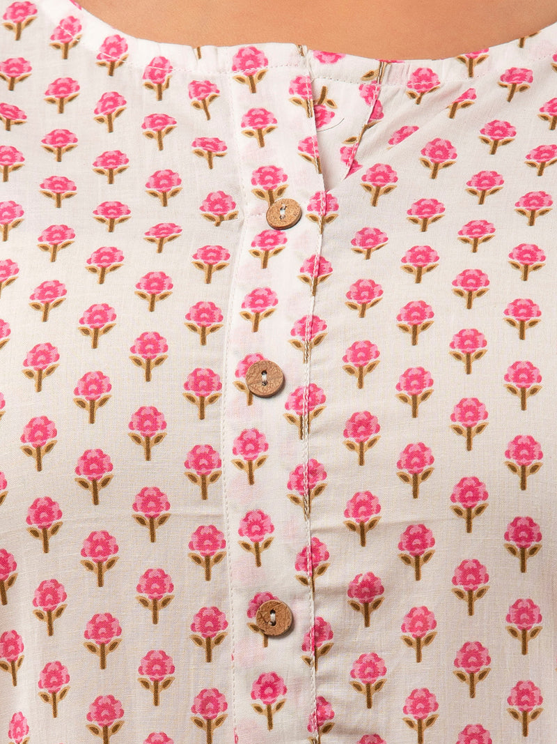 Women White Cotton Printed Short Kurti