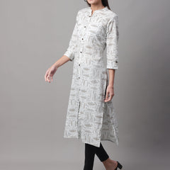 Women White Printed Straight Fit Kurti