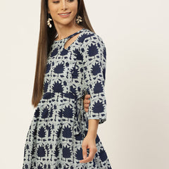 Women Flared Designer Blue Short Kurti