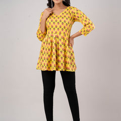 Printed Cotton Yellow Peplum Tunic