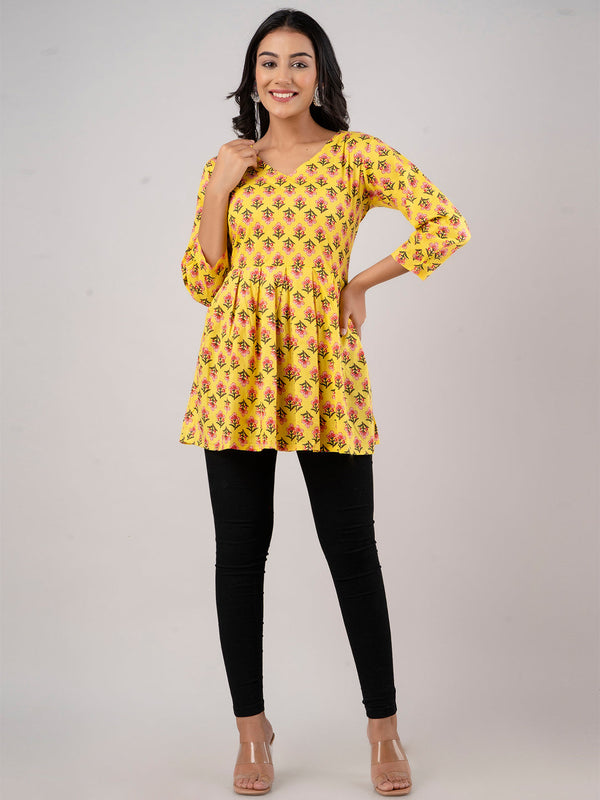 Printed Cotton Yellow Peplum Tunic