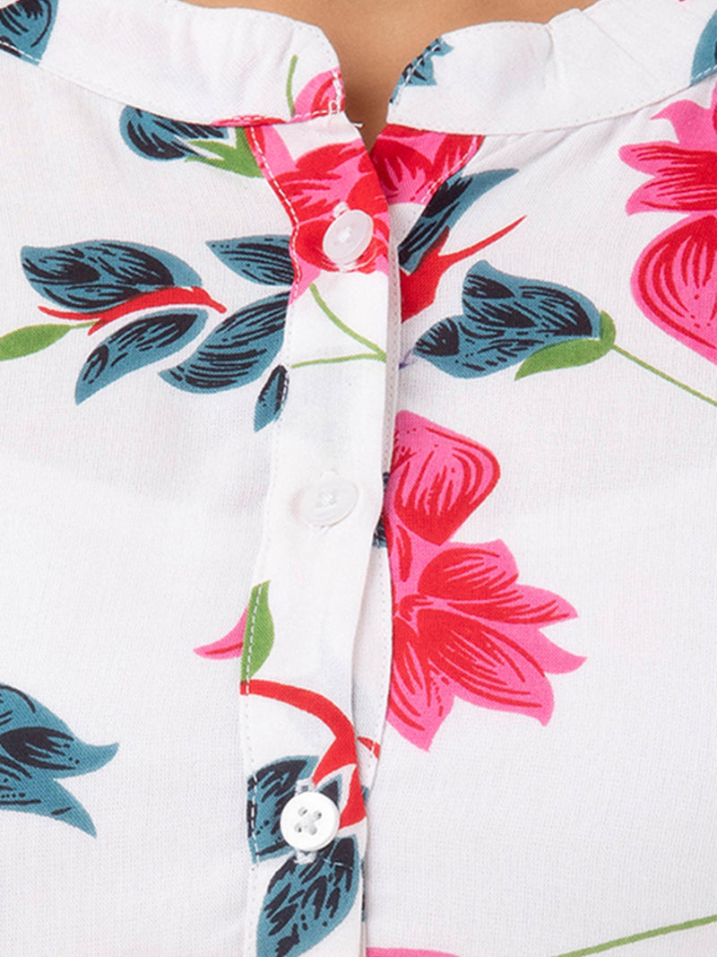 Women Printed White Straight Fit Short Tunic