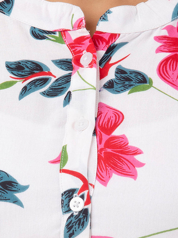 Women Printed White Straight Fit Short Tunic