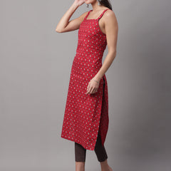 Women Red Printed Straight Fit Kurti