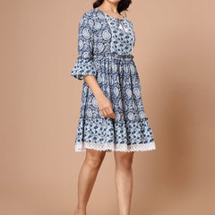 Cotton Printed Navy Blue Ethnic Motifs Dress