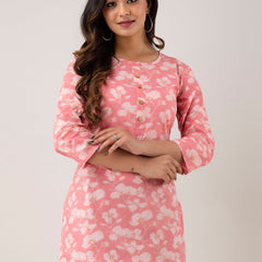 Women Printed Pink Straight Fit Short Tunic